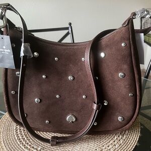 Kate Spade Dark Brown Suede Studded Shoulder Bag